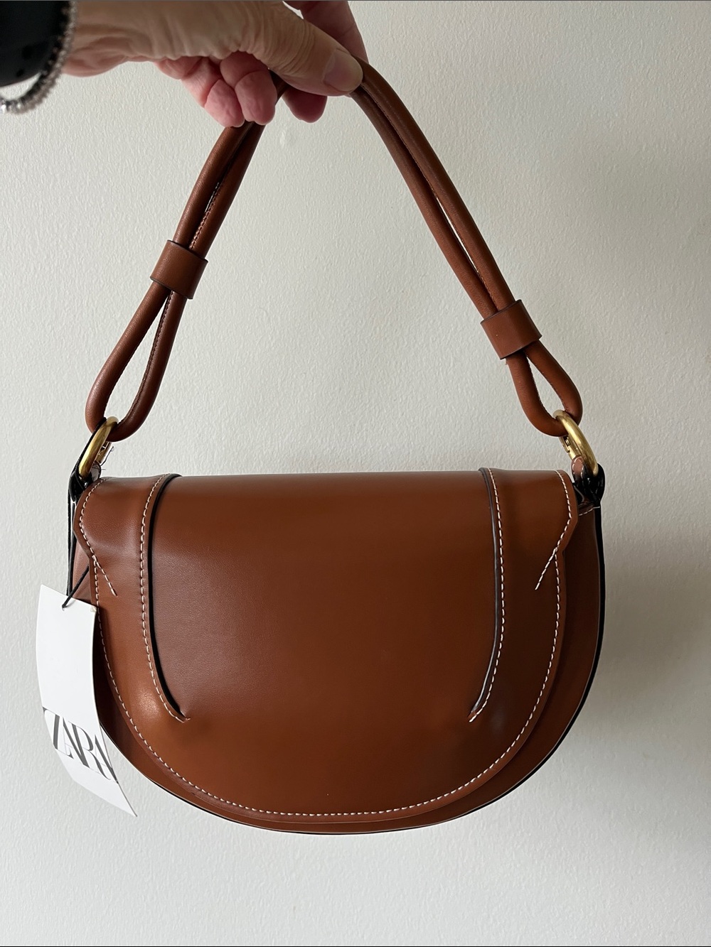 Zara Tan Brown Saddle Shoulder Bag with Top Handle